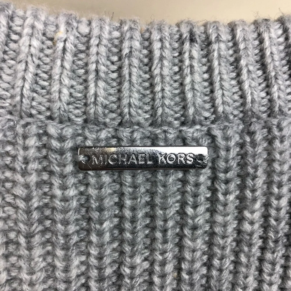 Michael Kors Ruffled Ribbed Sweater Dress Gray XXS